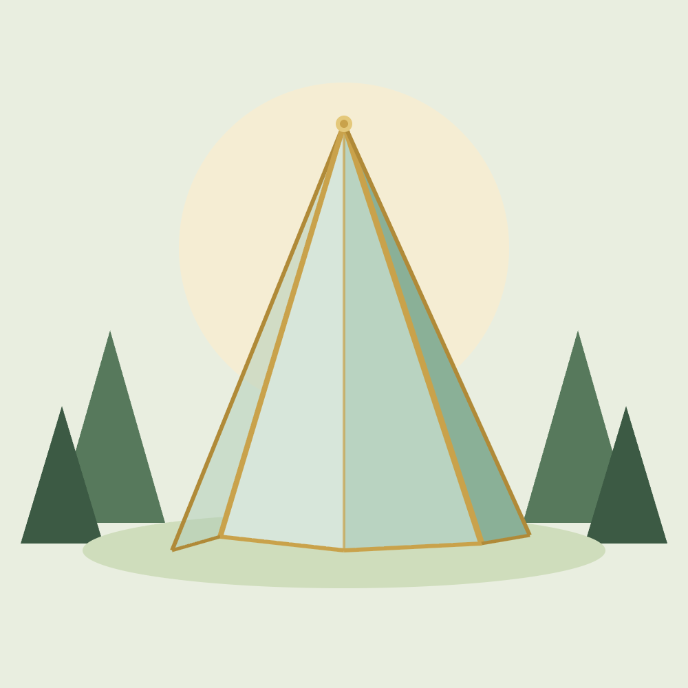 Pirámide de meditación entre pinos (imagen de ejemplo)